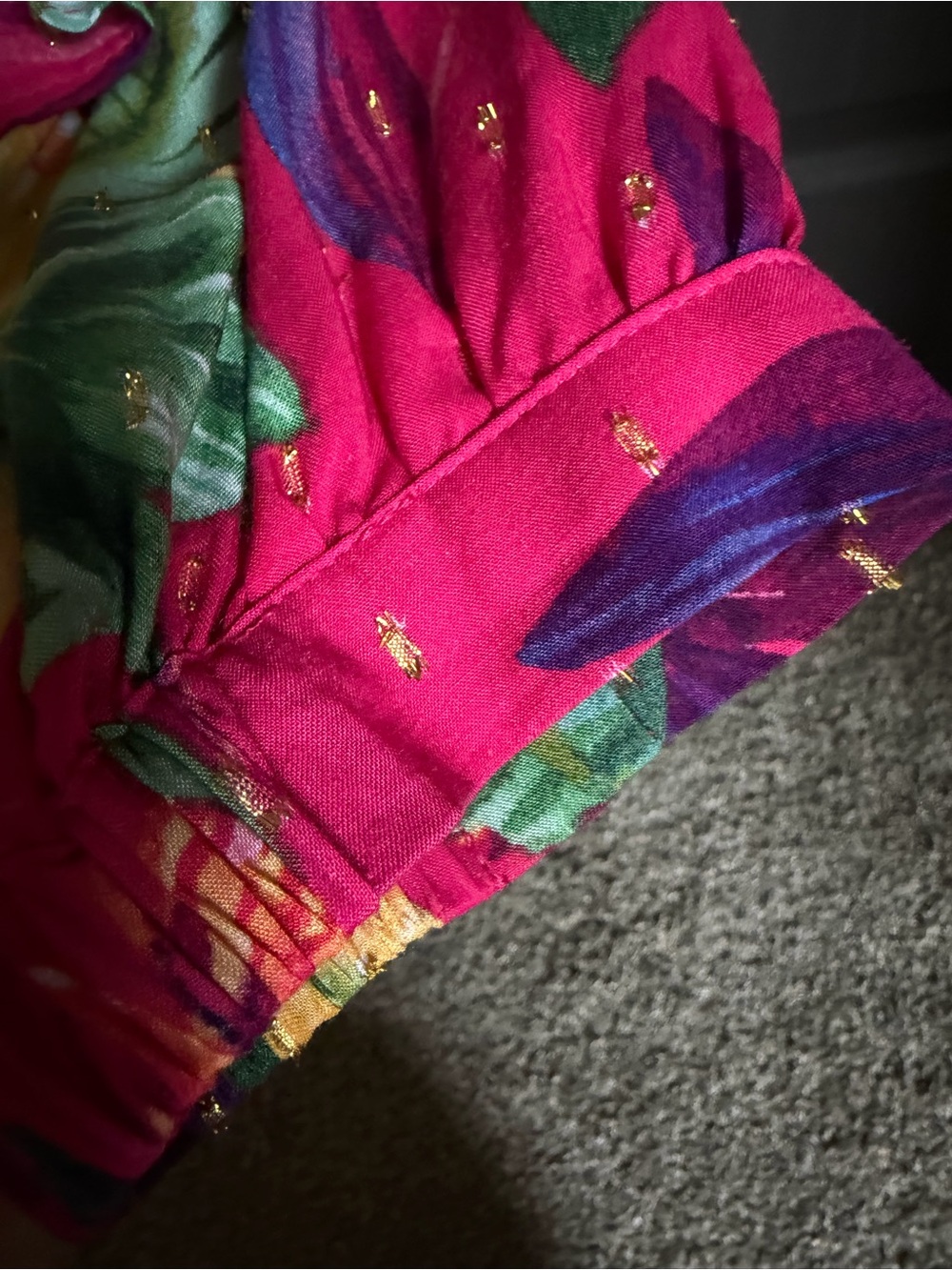 Chico's Fuchsia Tropical Leaf Tassel Blouse - Picture 10 of 12